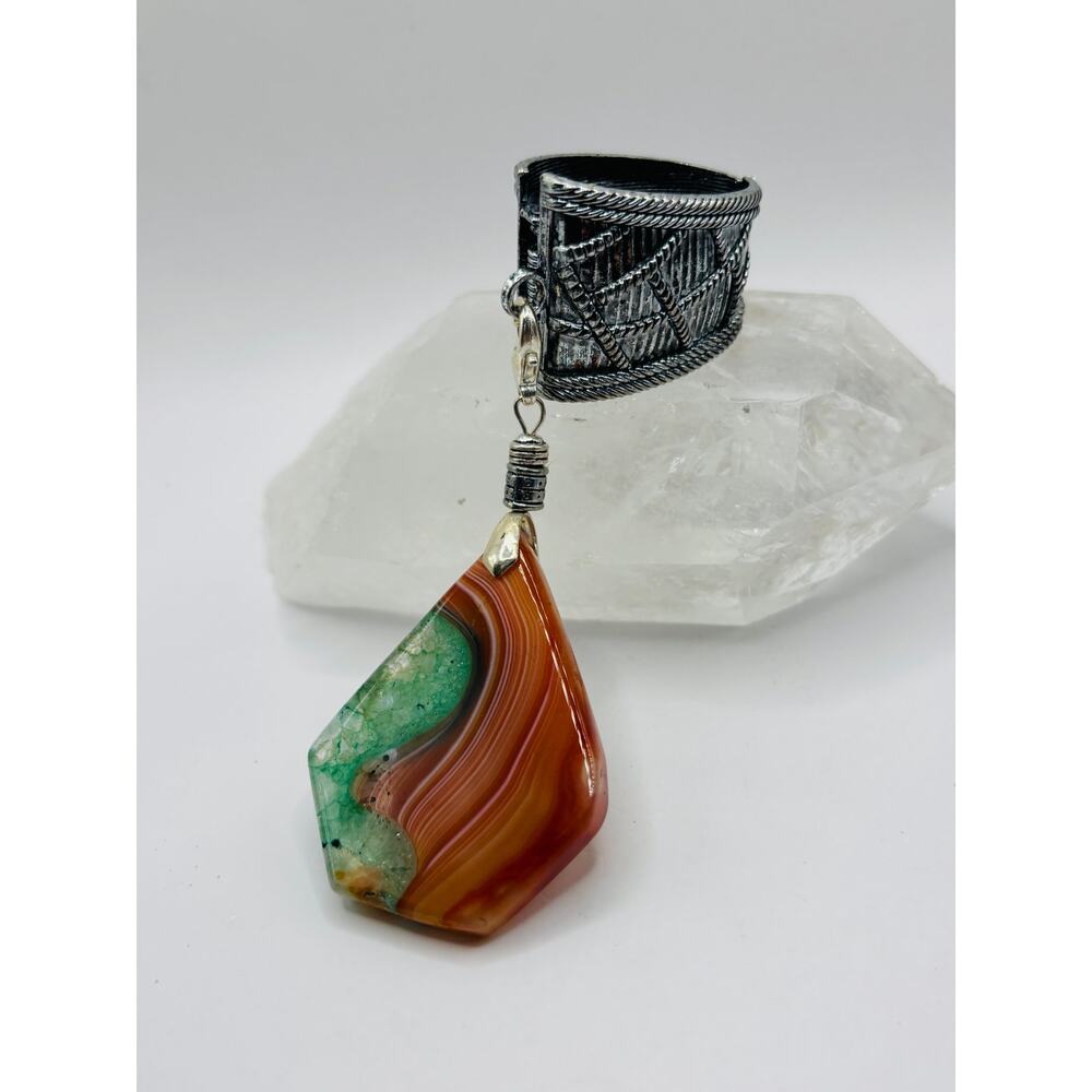 Vintage 1990's Scarf Cuff with Watermelon Agate Charm